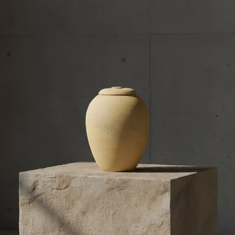 Erwachsenenurne Sfera aus Ton auf einem Steinsockel